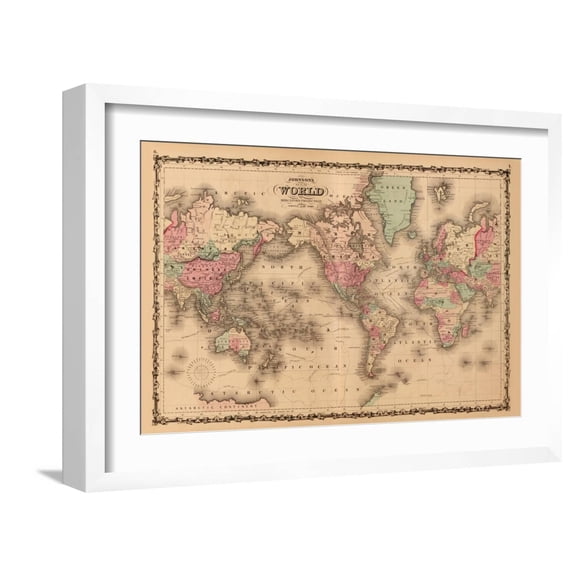 Art.com World Map Art Print by A.J. Johnson, White Frame Wall Art, 23" x 17"