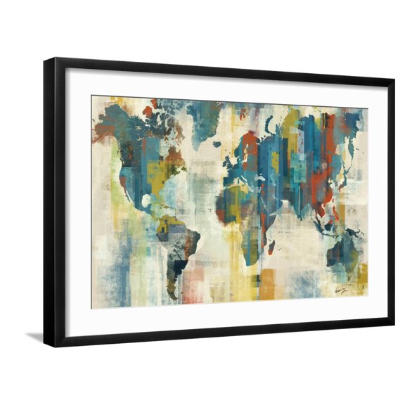 Art.com World Map Art Print by Eric Yang, Black Frame Wall Art, 29" x 21"