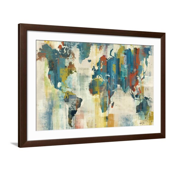 Art.com World Map Art Print by Eric Yang, Brown Frame Wall Art, 44" x 32"