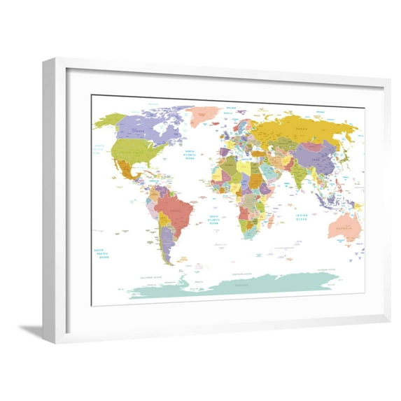 Art.com World Map Art Print by ekler, White Frame Wall Art, 29" x 21"