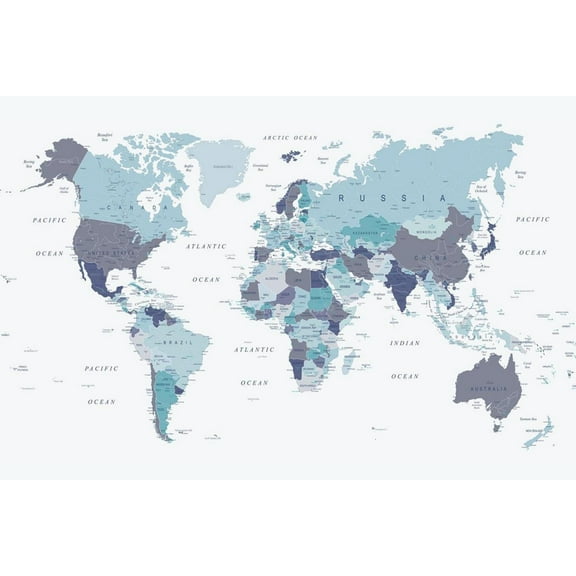 Art.com World Map Blue 1 Art Print by Urban Epiphany, 36" x 24"