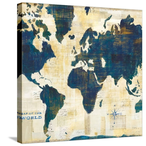 Art.com World Map Collage v2 Stretched Canvas Print Wall Art by Sue Schlabach, 24" x 24"
