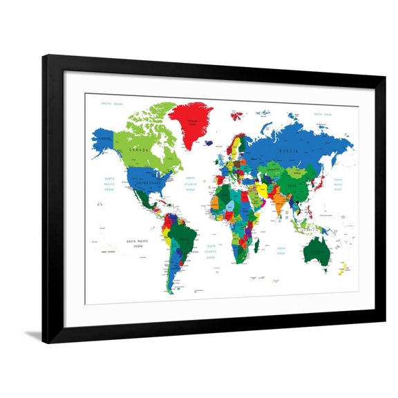 Art.com World Map-Countries Art Print by Serban Bogdan, Black Frame Wall Art, 44" x 32"