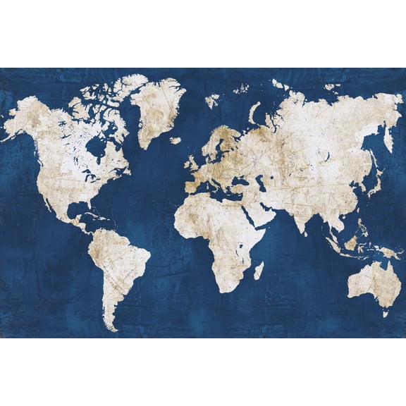 Art.com World Map NavyGold Art Print by Alicia Vidal, 36" x 24"