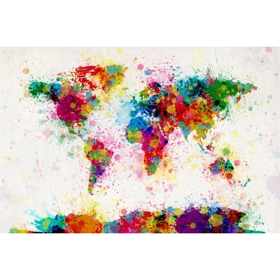 Art.com World Map Paint Splashes Art Print by Michael Tompsett, 18" x 12"