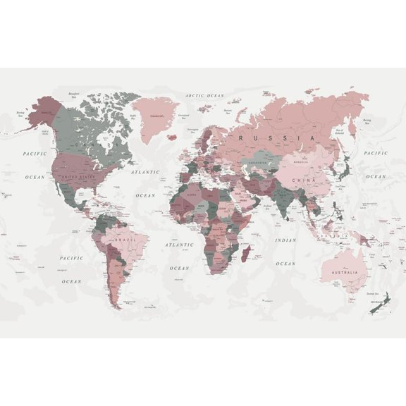 Art.com World Map Pink Green 2 Art Print by Urban Epiphany, 24" x 16"