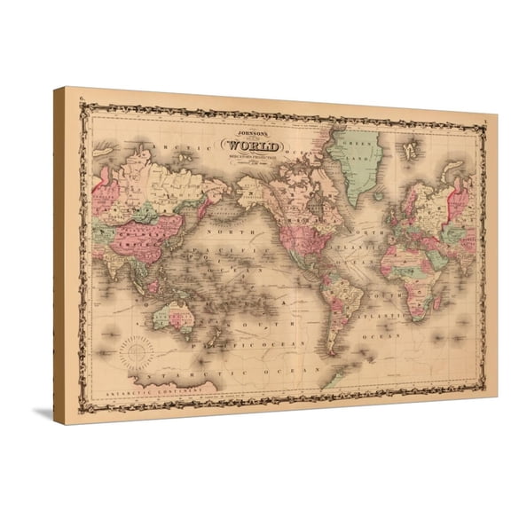 Art.com World Map Stretched Canvas Print Wall Art by A.J. Johnson, 36" x 24"