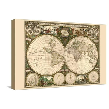 Art.com World Map Stretched Canvas Print Wall Art by Frederik de Wit, 24" x 16"