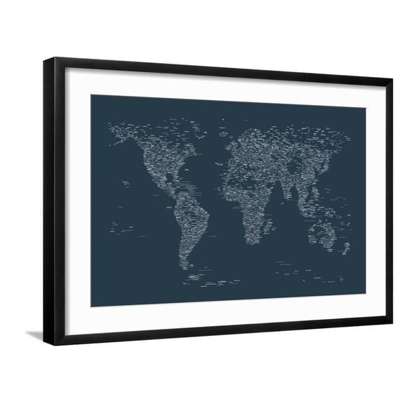 Art.com World Map of Cities Art Print by Michael Tompsett, Black Frame Wall Art, 29" x 21"