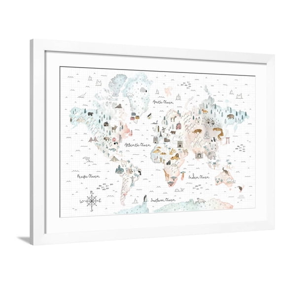 Art.com World Traveler I Art Print by Laura Marshall, White Frame Wall Art, 44" x 32"