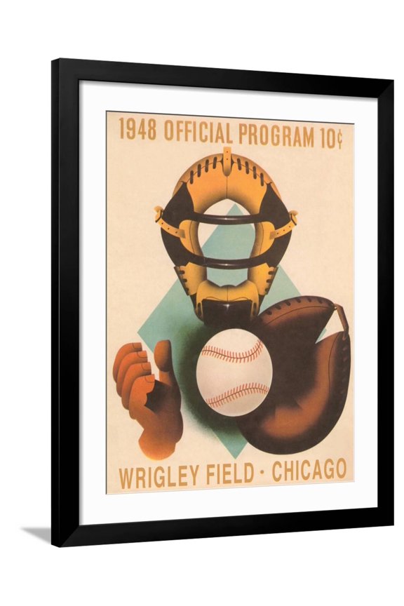 Wrigley Field Poster with Phantom Catcher Art Print, Black Frame Wall Art, 32" x 40"