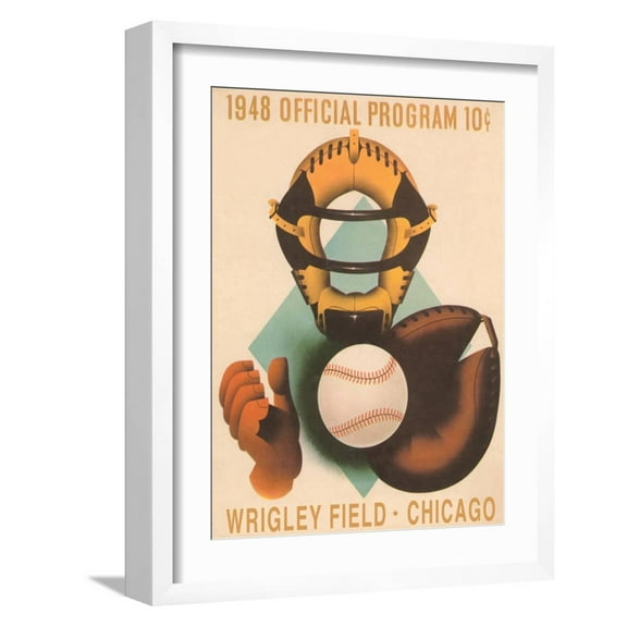 Art.com Wrigley Field Poster with Phantom Catcher Art Print, White Frame Wall Art, 17" x 21"