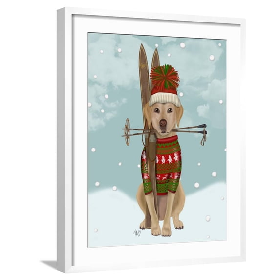 Art.com Yellow Labrador, Skiing Art Print by Fab Funky, White Frame Wall Art, 23" x 29"