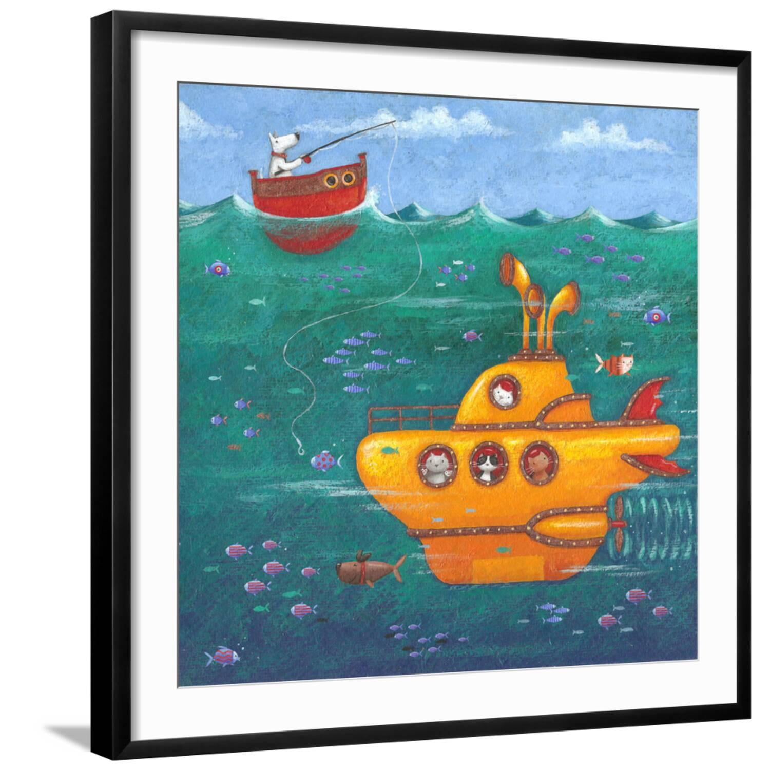 Art.com Yellow Submarine Art Print by Peter Adderley, White Frame Wall Art,  29\, image size:1500x1500