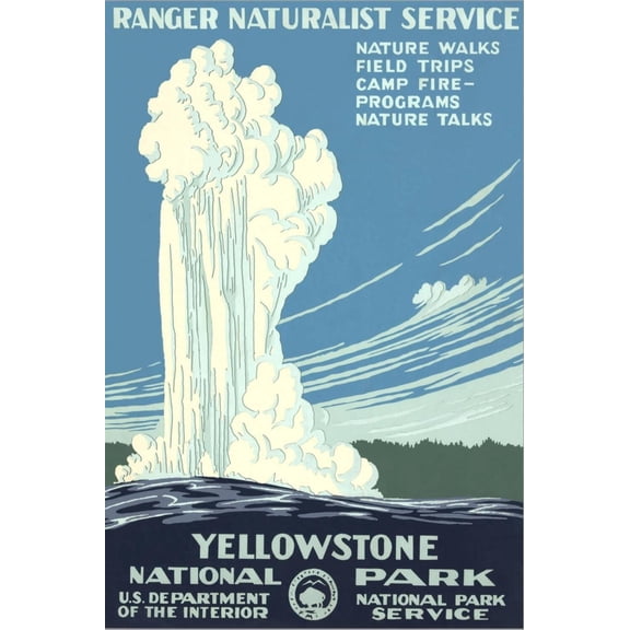 Art.com Yellowstone National Park Travel Poster, Old Faithful Stretched Canvas Print Wall Art, 16" x 24"