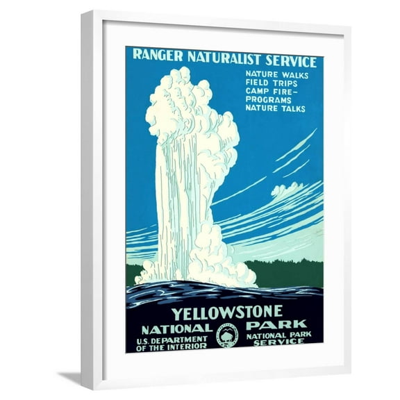 Art.com Yellowstone National Park Vintage Travel Poster Art Print, White Frame Wall Art, 23" x 29"