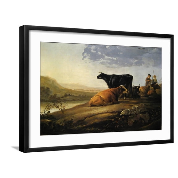 Art.com Young Herdsmen with Cows Art Print by Aelbert Cuyp, Black Frame Wall Art, 29" x 21"