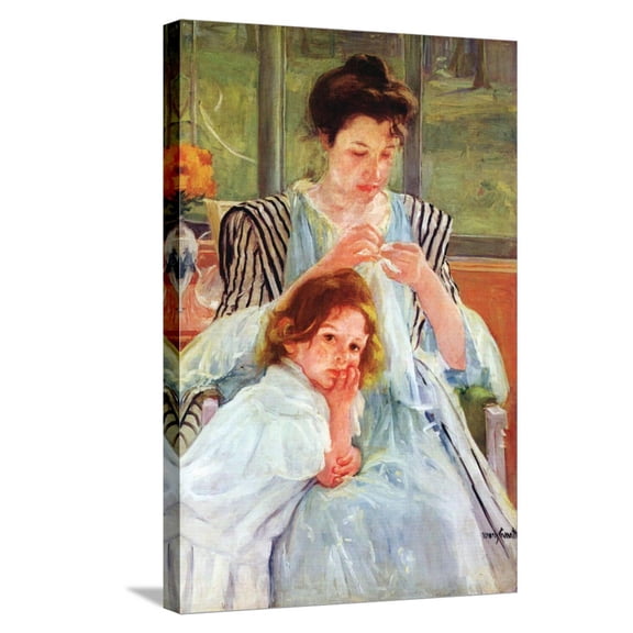 Art.com Young Mother Sewing Stretched Canvas Print Wall Art by Mary Cassatt, 16" x 24"