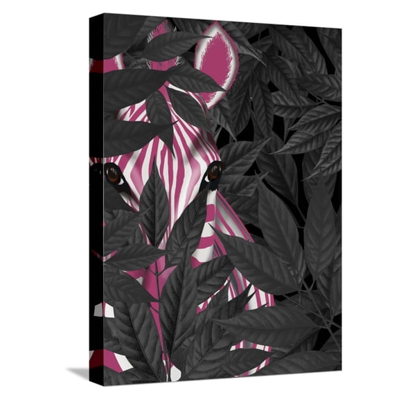 Art.com Zebra, Pink in Black Leaves Stretched Canvas Print Wall Art by Fab Funky, 12" x 16"