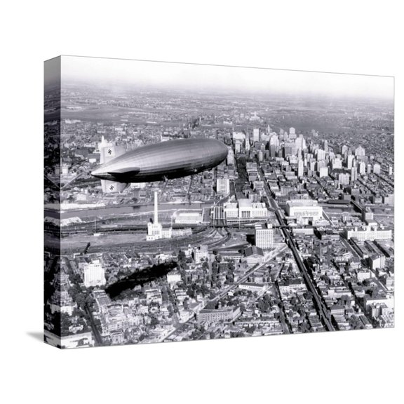Art.com Zeppelin above Philadelphia Stretched Canvas Print Wall Art, 16" x 12"