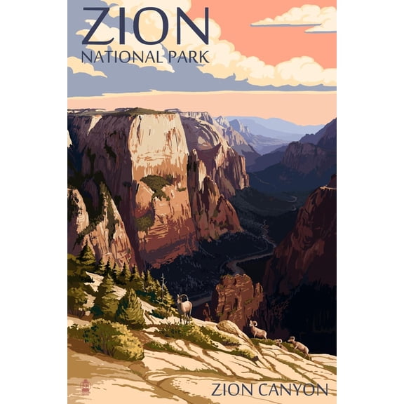 Art.com Zion National Park - Zion Canyon Sunset Art Print by Lantern Press, 12" x 18"