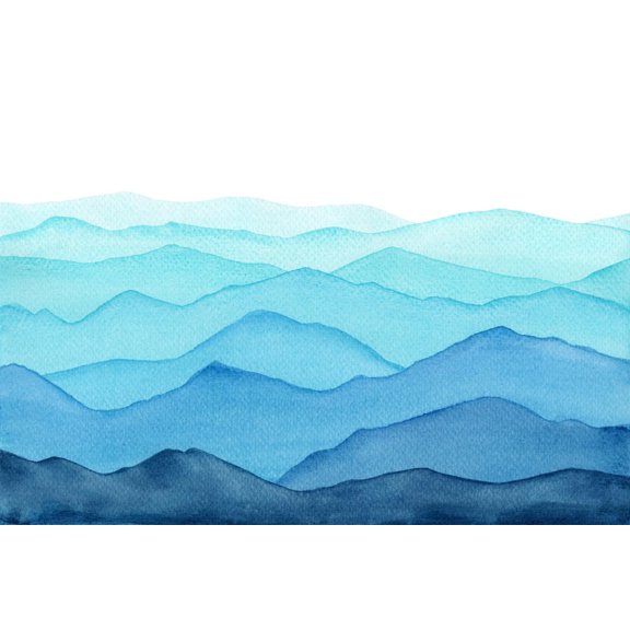 Art.com abstract indigo light blue watercolor waves mountains on white background Art Print by Julia Druzenko, 24" x 16"