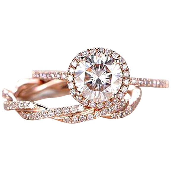 Art deco 1.50 Carat Halo Man made diamond moissanite & Man made diamond moissanite Wedding Ring Set with 18k Gold Plating