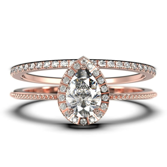 Art deco 1.75 Carat Vintage Pear Cut Diamond Moissanite Engagement Ring Set, Wedding Ring in 925 Sterling Silver With 18k Rose Gold Plating Gift For Her Promise Ring Anniversary Ring