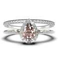 thumbnail image 1 of Art deco 1.75 Carat Vintage Pear Cut Morganite And Diamond Moissanite Engagement Ring Set, Wedding Ring in 10k Solid White Gold, Gift For Her Promise Ring Anniversary Ring, 1 of 3