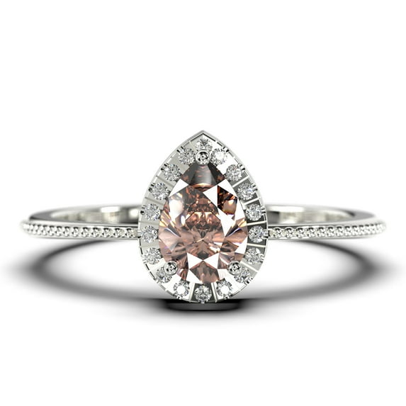 Art deco 1.75 Carat Vintage Pear Cut Morganite And Diamond Moissanite Engagement Ring Set, Wedding Ring in 10k Solid White Gold, Gift For Her Promise Ring Anniversary Ring