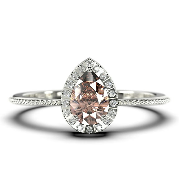 Art deco 1.75 Carat Vintage Pear Cut Morganite And Diamond Moissanite Engagement Ring Set, Wedding Ring in 10k Solid White Gold, Gift For Her Promise Ring Anniversary Ring