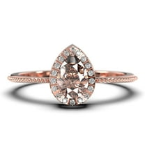 Art deco 1.75 Carat Vintage Pear Cut Morganite And Diamond Moissanite Engagement Ring Set, Wedding Ring in 925 Sterling Silver With 18k Rose Gold Plating Gift For Her Promise Ring Anniversary Ring