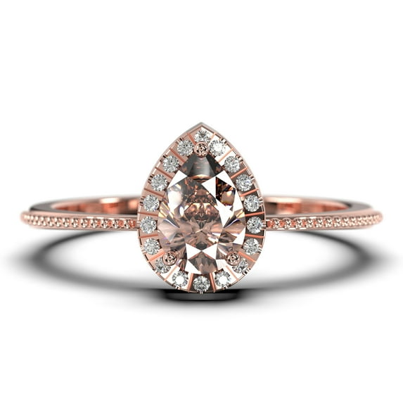 Art deco 1.75 Carat Vintage Pear Cut Morganite And Diamond Moissanite Engagement Ring Set, Wedding Ring in 925 Sterling Silver With 18k Rose Gold Plating Gift For Her Promise Ring Anniversary Ring