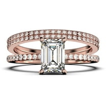 Art deco 2.00 Carat Emerald Cut Diamond Moissanite Engagement Ring Set, Wedding Ring in 925 Sterling Silver With 18k Rose Gold Plating Feminine Gift, Promise Ring, Anniversary Gift