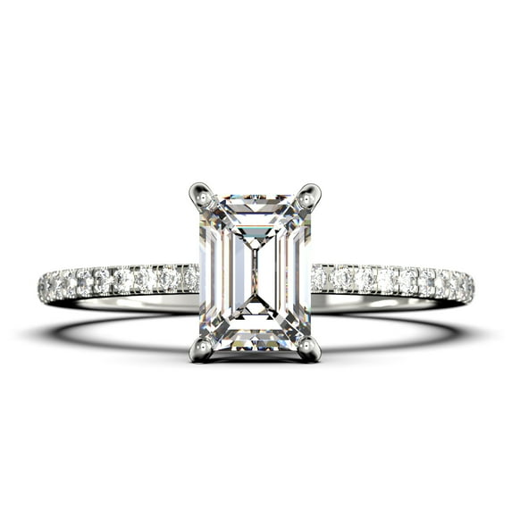 Art deco 2.00 Carat Emerald Cut Diamond Moissanite Engagement Ring Set, Wedding Ring in 925 Sterling Silver With 18k White Gold Plating Feminine Gift, Promise Ring, Anniversary Gift