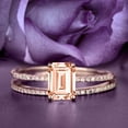 thumbnail image 1 of Art deco 2.00 Carat Emerald Cut Morganite And Diamond Moissanite Engagement Ring Set, Wedding Ring in 10k Solid Rose Gold, Feminine Gift, Promise Ring, Anniversary Gift, 1 of 3