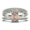 thumbnail image 1 of Art deco 2.00 Carat Emerald Cut Morganite And Diamond Moissanite Engagement Ring Set, Wedding Ring in 10k Solid White Gold, Feminine Gift, Promise Ring, Anniversary Gift, 1 of 4