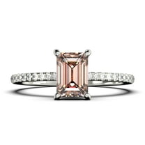 Art deco 2.00 Carat Emerald Cut Morganite And Diamond Moissanite Engagement Ring Set, Wedding Ring in 10k Solid White Gold, Feminine Gift, Promise Ring, Anniversary Gift