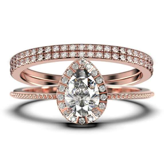 Art deco 2.00 Carat Vintage Pear Cut Diamond Moissanite Engagement Ring Set, Wedding Ring in 925 Sterling Silver With 18k White Gold Plating Gift For Her Promise Ring Trio set