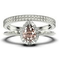thumbnail image 1 of Art deco 2.00 Carat Vintage Pear Cut Morganite And Diamond Moissanite Engagement Ring Set, Wedding Ring in 10k Solid White Gold, Gift For Her Promise Ring Trio set, 1 of 4
