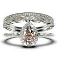 thumbnail image 1 of Art deco 2.00 Carat Vintage Pear Cut Morganite And Diamond Moissanite Engagement Ring Set, Wedding Ring in 10k Solid White Gold, Gift For Her Promise Ring Trio set, 1 of 4