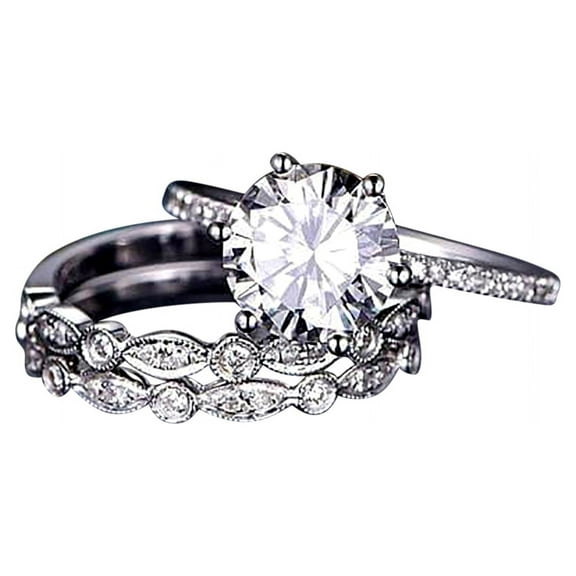 Art deco 2 Carat Moissanite and Diamond Trio Wedding Set in White Gold