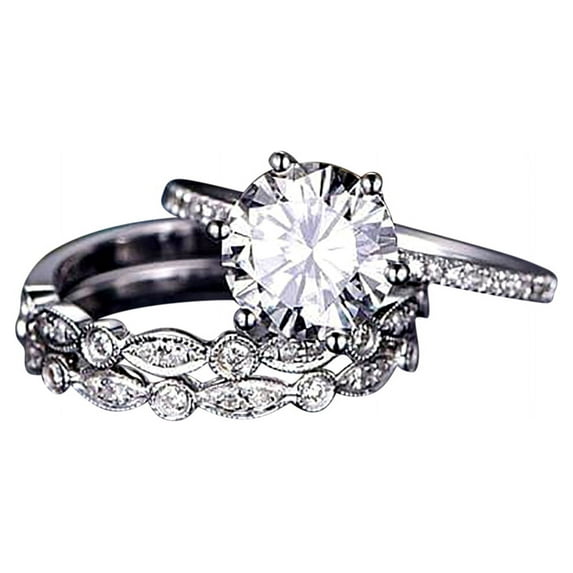 Art deco 2 Carat Moissanite and Moissanite Trio Wedding Set with 18k Gold Plating