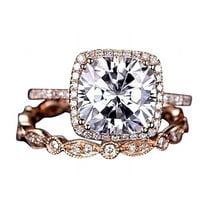 Art deco 2 Ct Man made diamond moissanite and Man made diamond moissanite Halo Wedding Ring Set with 18k Gold Plating