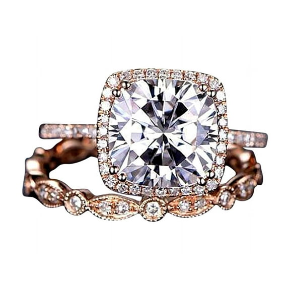 Art deco 2 Ct Man made diamond moissanite and Man made diamond moissanite Halo Wedding Ring Set with 18k Gold Plating