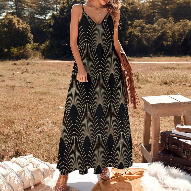 Art deco gold black chic elegant 1920's great the Gatsby pattern Sleeveless  Dress Dance dresses Woman's evening dress