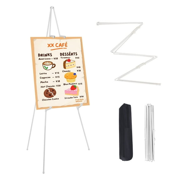 MXG  White Metel Foldable Portable Art Easel  7"-66" Adjustable Tripod with  Windproof Clips,  for  Wedding Signs ,Posters
