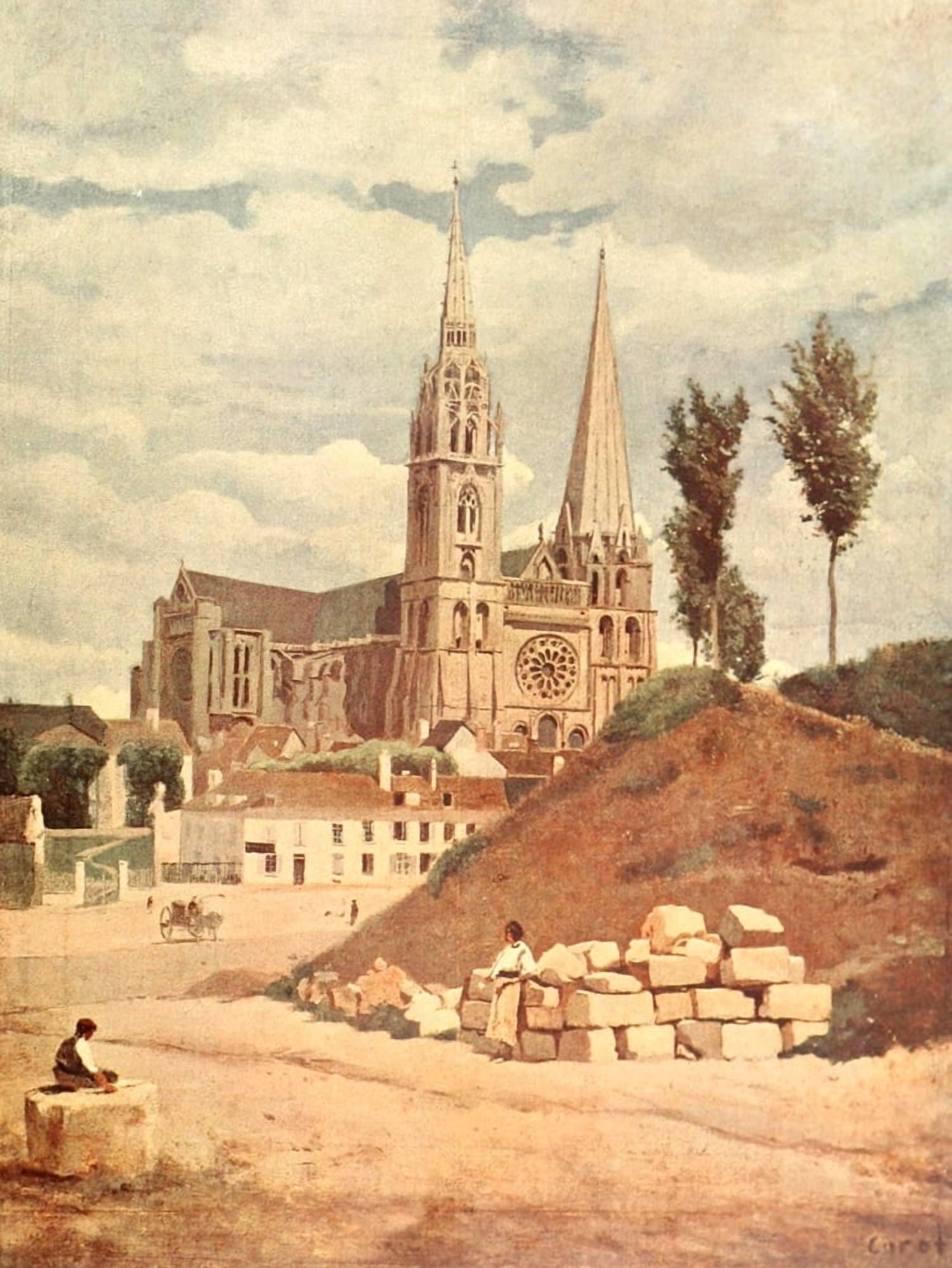 Art et les Artistes 1911 La Cathdrale de Chartres Canvas Art - Jean-Baptiste-Camille Corot (24 x 36)