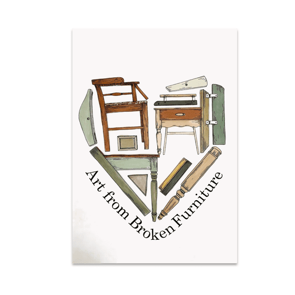 Art from Broken Furniture Heart Design - Eco-Friendly Decor Enthusiast - 13x19 Poster Print