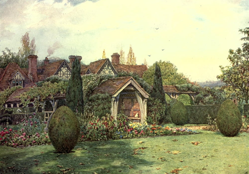 Art in England 1908 Great Tangley Manor Canvas Art - Ernest A Rowe (24 x 36)